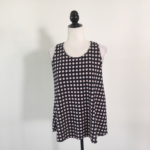 Tops - Navy & Cream Polkadot Tank